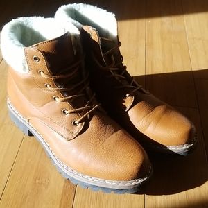 Brown Faux Leather Furry Boots 8.5